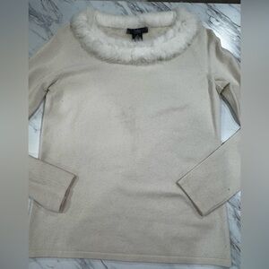 Vintage Folio New York (Saks Fifth Avenue) Cream Cashmere and Rabbit Fur Sweater